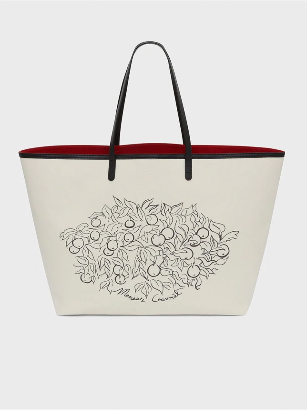 Mansur Gavriel Cream Canvas Tote with Black Sketch and Red Trim